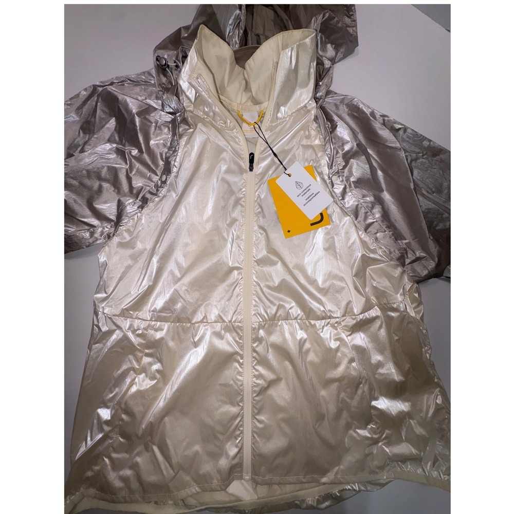 Lole Sprint Jacket Womens XL Gardenia Silver Metallic Hooded Windbreaker LUW0858